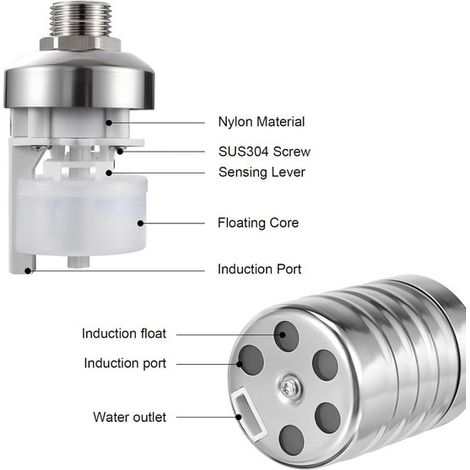 Válvula de flotador automática，Acero inoxidable，Entrada de agua superior de 1/2 pulgada/20 mm，4,84,89 cm，Válvula de control de nivel de agua (1/4)