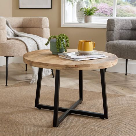 Coffee Table Criss Cross Iron Base Mango Wood Top Home Living Furniture Storage (1/5)