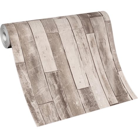 Papier peint uni marron imitation bois Tapisserie moderne marron pour salon Papier peint tendance effet parquet idéal cuisine (1/5)