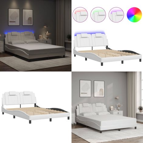 Cadre de lit avec LED sans matelas blanc 140x190 cm - Lit Plateforme - Lit Design - Lit Avec Rangement - Cadre Lit - Literie - Home & Living
