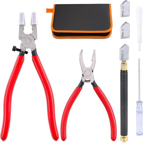 Kit di utensili per il taglio del vetro da 9 pezzi, pinzette e pinze curve, kit di pinze per vetro con punte in gomma, tagliavetro con punta in carburo ad alimentazione ad olio, 2 lame con
