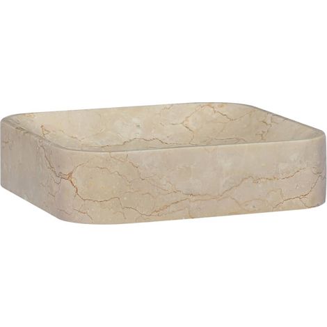 Lavabo Vasque à poser pour salle de bain Crème 40x40x10 cm Marbre 43604 (1/5)