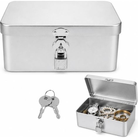 Boîte À Bijoux Rétro En Métal Avec Serrure À Clé Boîte De Rangement De Bureau En Fer Blanc Pour Bijoux Documents Et Souvenirs 6.69 X 4.92 X 2.87 in (1/5)