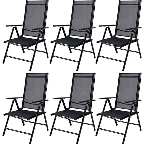 CASARIA® Gartenstühle Set Hochlehner Klappbar 8-Fach Verstellbar Camping Stuhl Aluminium Wetterfest Klappstuhl 120kg Belastbarkeit Garten Balkon 6er Set Anthrazit