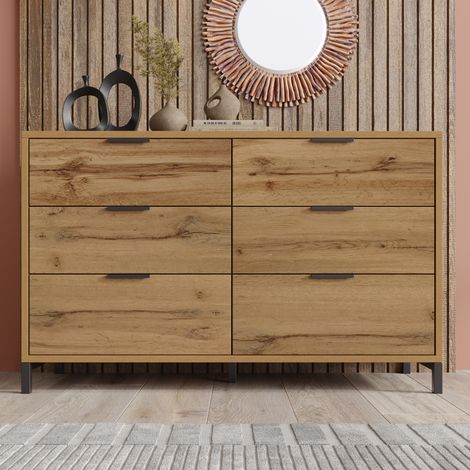 Commode 6 tiroirs 120 x 40 x 76 cm chêne foncé (1/5)