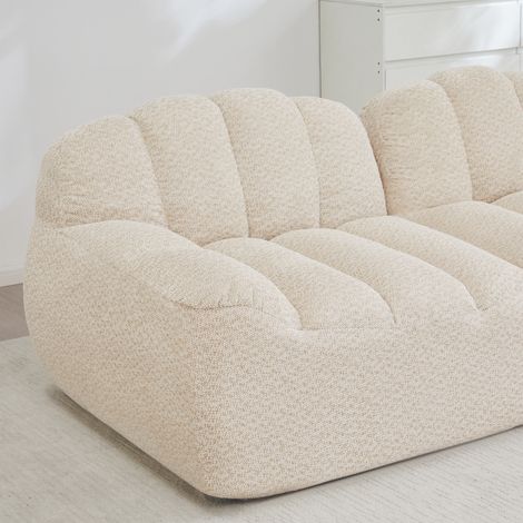 Canapé modulaire en forme de U 4 places avec 2 poufs, coquille, sans ossature, mousse haute densité 32D, assise profonde, tissu doux, idéal salon, beige blanc (1/5)