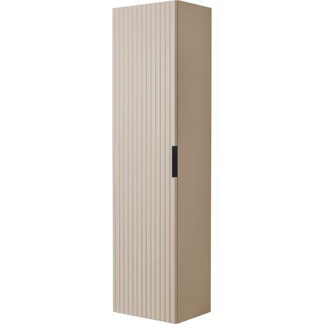 Furnidea - Meuble colonne suspendu de salle de bain FLOW cachemire 35 x 136 cm- une porte - façades rainurées (1/5)