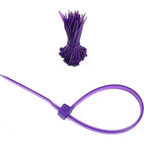 100x collier de serrage plastique 2,5x100mm violet cranté pour diamètre 22mm résistant à l'huile et à l'essence lien serre attache câble fixation tube tuyau nylon universel