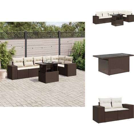 7-tlg. Garten-Sofagarnitur mit Kissen Braun Poly Rattan - Garten Sofagarnitur - Garten Sofagarnituren - Outdoor Sofagarnitur - Sofagarnitur Terrasse (1/5)