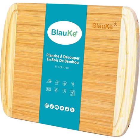 Planche à Découper en Bois en Bambou avec Rigole (37x29cm) – Planche en Bois Épaisse pour Viande Pain Fromage Légumes – Billot de Boucher,Plateau Apéritif en Bamboo - ® (1/5)