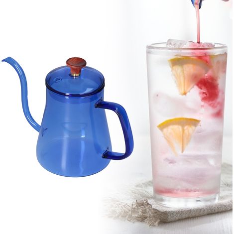 Glaskaffeemaschine mit manuellem Perkolator, Kaffeetasse mit langem Schwanenhalsausguss, 350-ml-blaue Wasserflasche. (1/5)