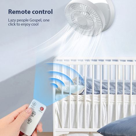 Ventilateur de table/mural – Oscillation auto, rechargeable, pliable, silencieux, télécommande, 3 vitesses, lumière d’ambiance – Maison, bureau, chambre, étudiant, voyage (1/5)