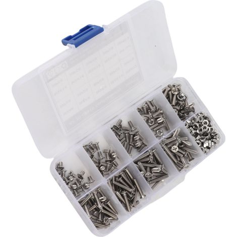 340pcs vis M3 acier inoxydable tête plate cruciforme et fraisées kit assortiment (1/5)