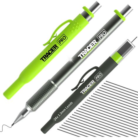 Tracer Pro Series - Matita di precisione con 24 mine di ricambio da 1,3 mm e fondine per sito, kit di marcatura di precisione in alluminio tutto in uno (1/5)