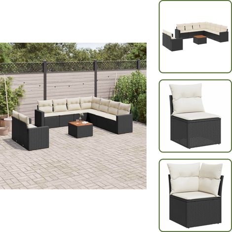 10-tlg. Garten-Sofagarnitur mit Kissen Schwarz Poly Rattan - Gartenmöbel Set - Esszimmergarnitur Outdoor - Lounge Möbel - Rattan Gartenset - Balkonmöbel (1/5)