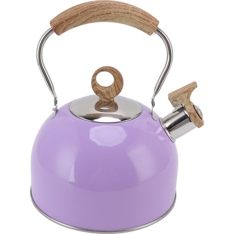1 Bouilloire à sifflet, acier inoxydable, 2,5 L, poignée ergonomique, compatible plaque électrique et gaz, violette (1/5)