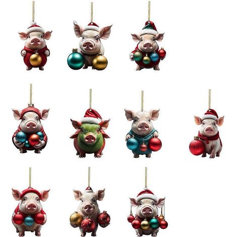 Joli cochon, bonnet de Père Noël, décoration de sapin de Noël, pendentif à suspendre pour rétroviseur de voiture