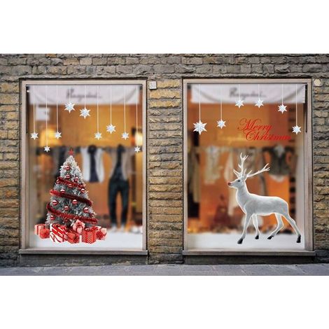 Décoration Déco Noël DIY Fenêtre Noël Stickers Réutilisable Rennes Sapin Noel Sticker Autocollant Noël Verre Vinyle Amovible Muraux Porte Décoré Noël Maison Murales (1/5)