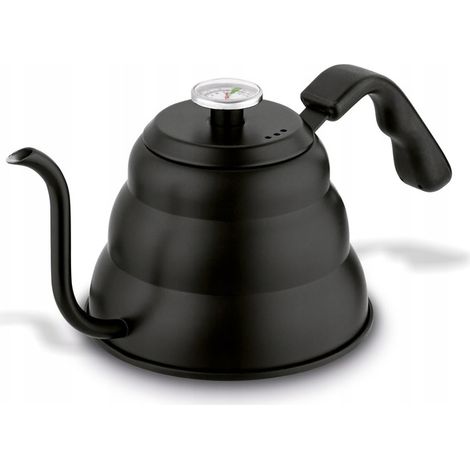 Hervidor con termómetro de 1 litro, de acero inoxidable negro, Barista Konighofer