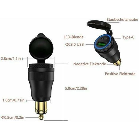 Adaptateur allume-cigare USB pour moto double prise USB 12V PD 30 et QC 30 compatible BMW coque noire et couleurs multiples (1/4)