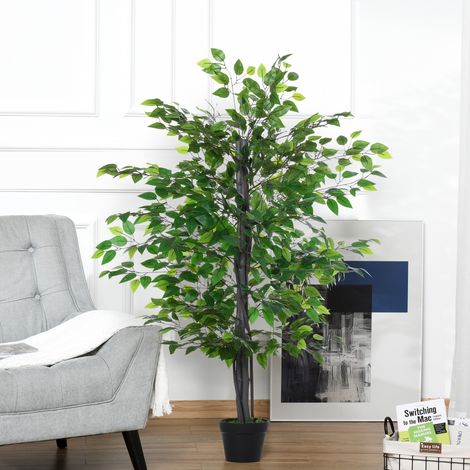 Outsunny Arbre Artificiel Plante Artificielle ficus H.1.45 m Tronc Branches Liane Lichen Feuilles Grand réalisme Pot Inclus