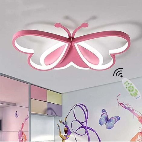 Plafonnier LED en forme de papillon pour chambre d'enfant, design moderne en fer et acrylique, idéal pour une chambre ou un salon (rose, lumière blanche) (1/5)
