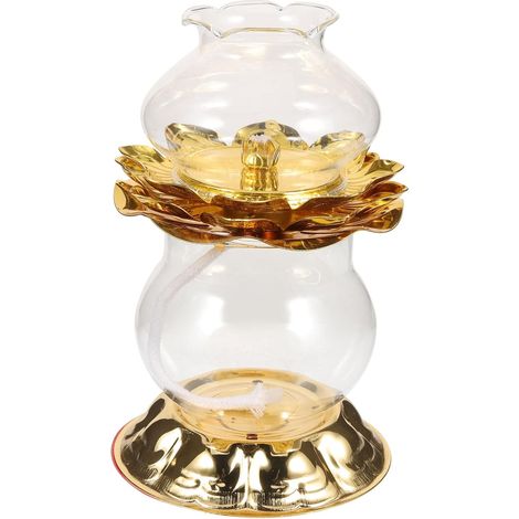 Lampe à Huile Bouddhiste Lotus Lampe à Huile Décorative pour Temple pour Intérieur (1/5)