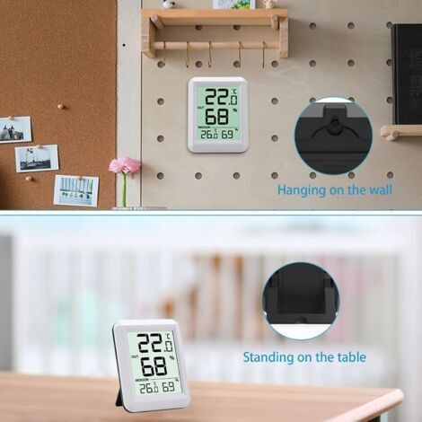 Innen- und Außenthermometer – Digitales Thermometer-Hygrometer mit großem LCD-Bildschirm – Vernetztes Thermometer mit drahtlosem Außensensor – für Büro/Zuhause/Schlafzimmer (Weiß) (1/4)