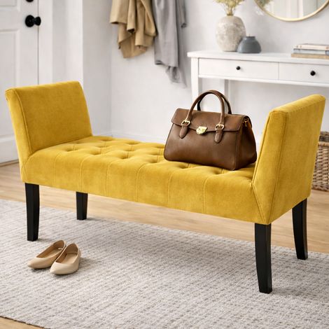 Panca in velluto giallo cm 111x40x60h (1/5)