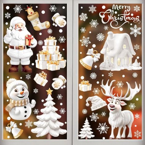 Autocollants Fenêtre Noël - Décoration Adhésive avec Flocons de Neige, Père Noël et Renne - Stickers Décoratifs sans Trace pour Vitre, Vitrine, Porte - Déco DIY Maison (1/5)