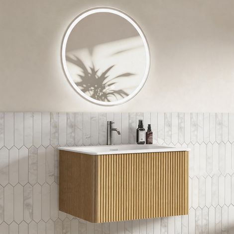 Meuble vasque suspendu 61 cm avec miroir LED rond 60 cm OKWISH (1/5)