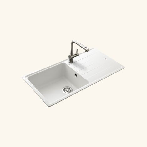 Schock – Évier granit blanc 100x50 cm à encastrer – 1 bac réversible avec égouttoir – Bonde et siphon inclus – Fabriqué en Allemagne (1/6)