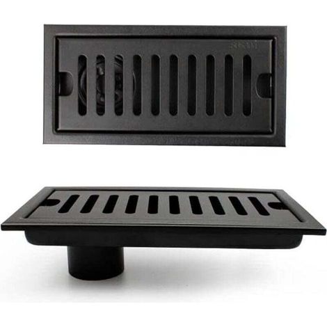 Grille Douche, Caniveau de Douche, Noir Siphon de Sol avec Grille en Acier Inoxydable, Convient pour WC, Salle de Bain, Cuisine, Balcon (1/4)
