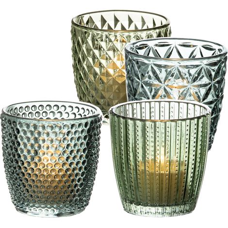 Boltze Windlicht Set Marilu 4-teilig grün Deko-Gläser Kerzen Teelichter 8 cm (1/4)