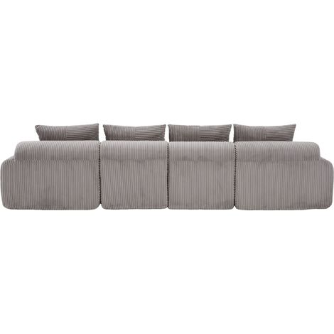 Divano modulare 4 posti in corduroy grigio chiaro con 2 pouf, portabicchieri e tasca laterale (1/5)
