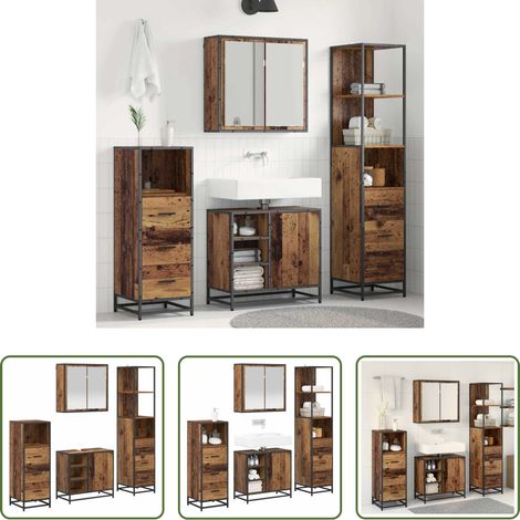 Rangement salle de bain - Ensemble de mobilier de salle de bain 4 pcs Bois Ancien (1/5)