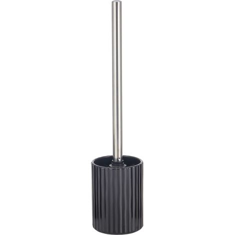 Cepillo de baño de Tokio con recipiente, de vidrio, pintado en negro mate, con patrón de rayas acanaladas. (1/2)