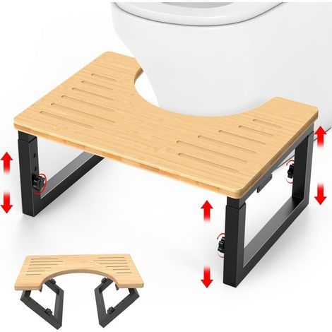 Repose-pieds pliable pour salle de bain,tabouret de toilette,tabouret de toilettemarchepied portable en bois et métal,idéal pour WC,douche (1/5)