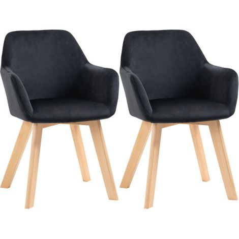 Lot de 2 chaises de salle à manger en polyester avec dossier, accoudoirs et pieds en bois, noir (1/5)