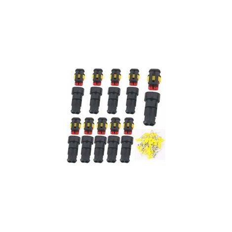 Imperméable à l'eau Connecteur 12V, Connecteur étanche électrique Prise Male et Fem 1,5 mm Terminaux, Waterproof Fil électrique Connecteur pour Moto Auto Truck (2 Pin 10 Pack)