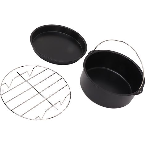 Friteusenzubehör, Edelstahl-Bratpfanne, Kuchenform, Pizzaform, Grillpfanne, Antihaftbeschichtung, spülmaschinenfest, schwarz, 15 cm (1/5)