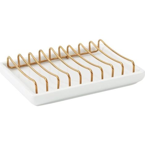 Récipient à Savon Ceramique en Acier Inoxydable Bar Compteur de Salle de Bain SOAP Distributeur boîte boîte à Vaisselle Boîte de Plateau Toilette Creative Drain Rack (1/5)