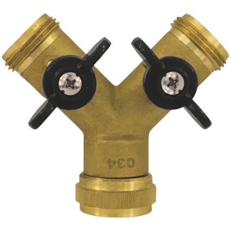 AquaCraft 2-Wege-Verteilerstück 1001000146 mit 2-Kugelhähne 1" AG x 3/4" IG, messing