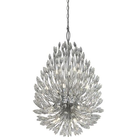 Lampadario Contemporaneo Pavone Acciaio Cromo Vetro Trasparente 20 Luci G9 (1/5)