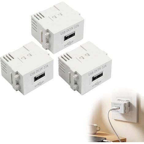 3 Pièces Modules d'Alimentation USB Encastrés, Prise 220 V vers Transformateur 5 V, Prise de Charge USB 2,1 A, Transformateur et Prise de Charge USB Rapide pour Smartphones, Tablettes (1/5)