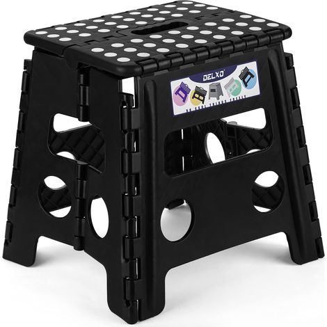 Tabouret escamotable 13" pour adulte, charge max. 300 lb, noir Marchepied pliant antidérapant avec poignée, léger (1/5)