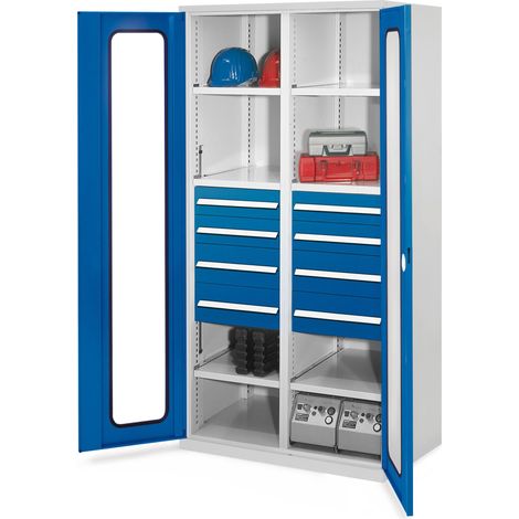 Kappes Schwerlastschränke mit Mitteltrennwand 1950x1000x600mm Sichtfenstertüren Modell 54 enzianblau
