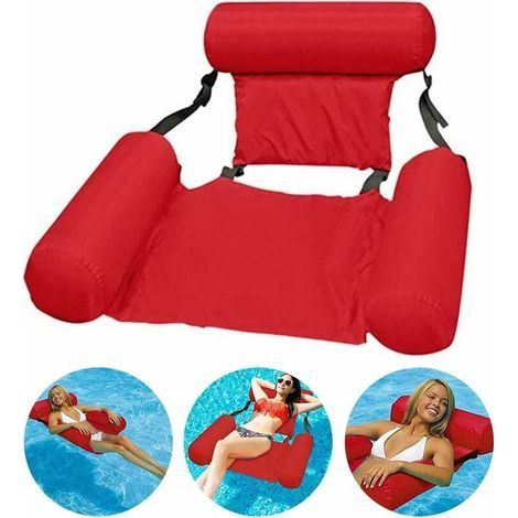 Hamac de Piscine Fauteuil Inclinable Flottant Chaise Gonflable de Piscine Hamac d'eau Flottant Pliable hamac Flottant inclinable pour Adulte - Rouge (1/3)