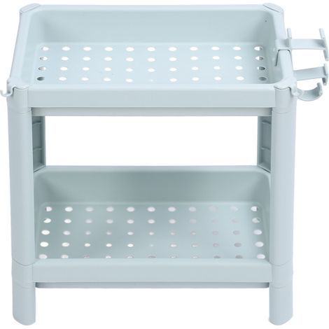 Étagère de rangement au sol pour salle de bain, unité ouverte, étagère d'angle autoportante, bleu nordique, 2 niveaux (1/5)