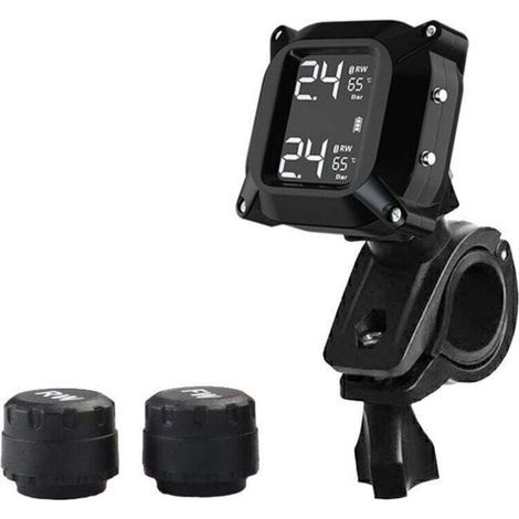 Motorrad-Reifendruckkontrollsystem (TPMS) mit 2 externen Sensoren, LCD-Bildschirm, Alarmanlage, Abschaltautomatik und Wasserdichtigkeit (1/5)